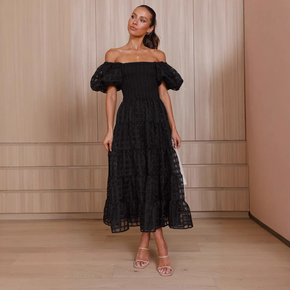 Valenzora | Damenkleid mit Einzelhals, Laternenärmeln, abgestuften Nähten