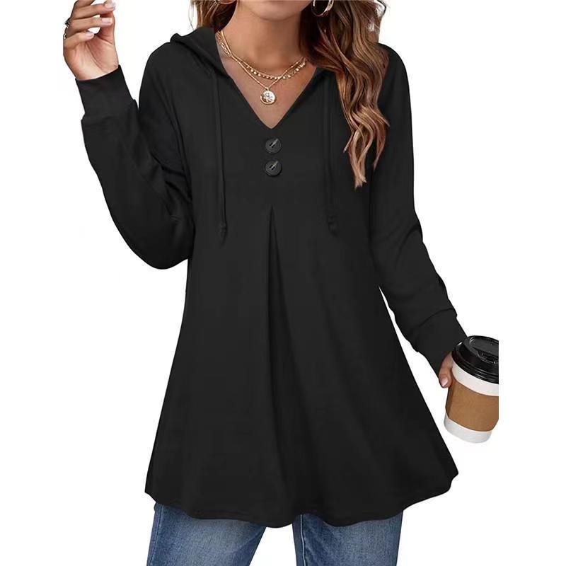 Damen Kapuzenpullover mit Knopfleiste und ausgestelltem Schnitt, Größe