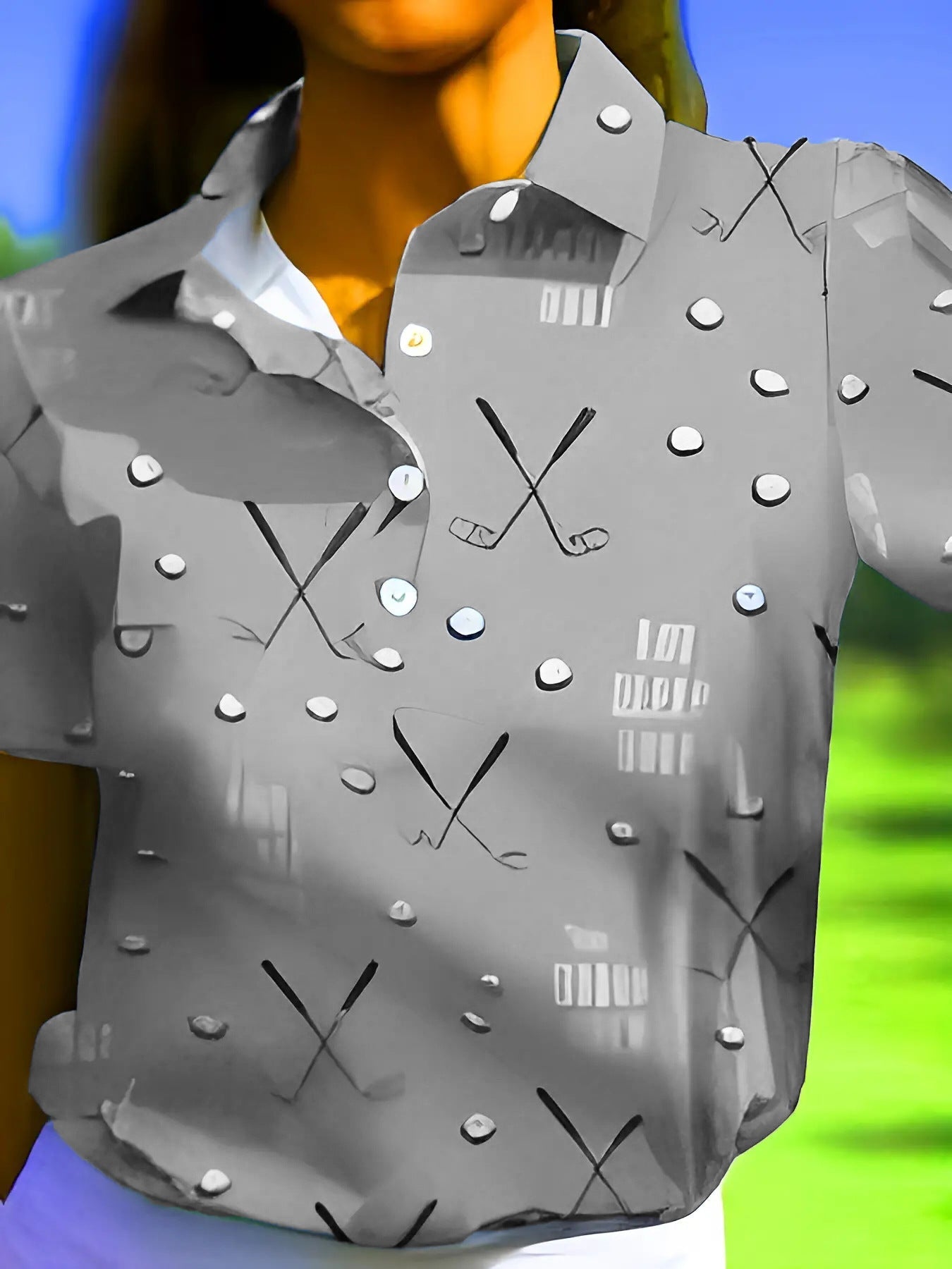 Damen-Kurzarmshirt mit modischem Golf-Print und bequemem Schnitt, Größe S