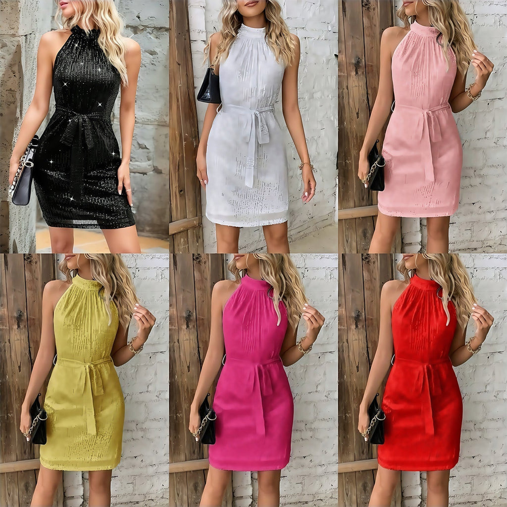 Damen-Cocktailkleid mit Falten-Design und schickem Bindegürtel, Größe