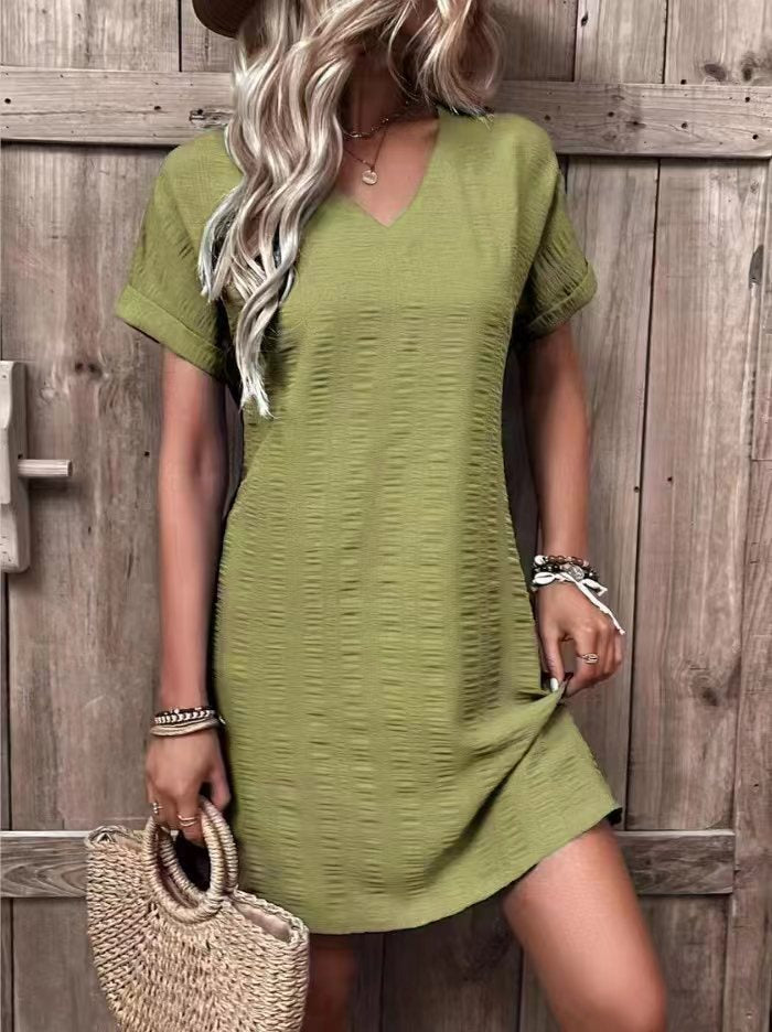 Damen-Freizeitkleid mit V-Ausschnitt und weitem Schnitt