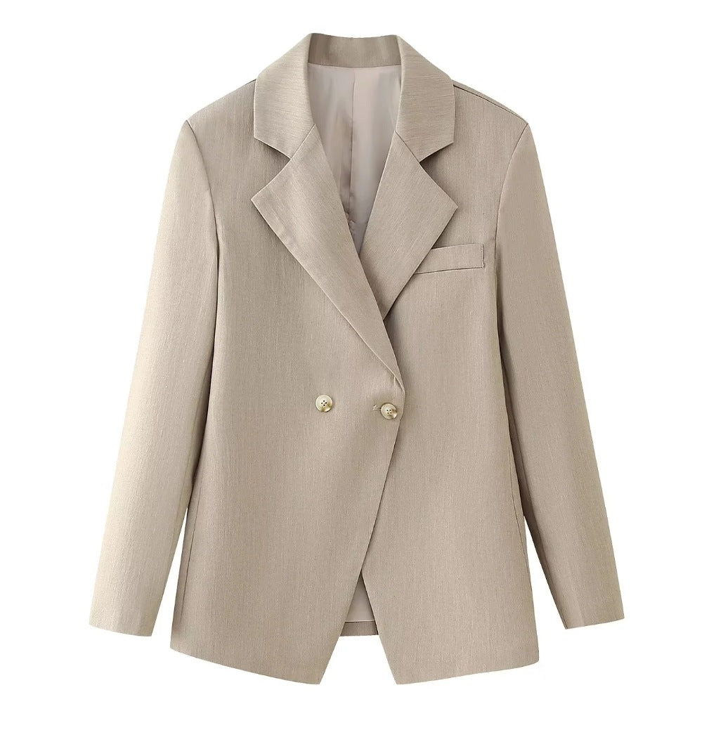 Women's elegant, double-breasted blazer with classic lapels, size