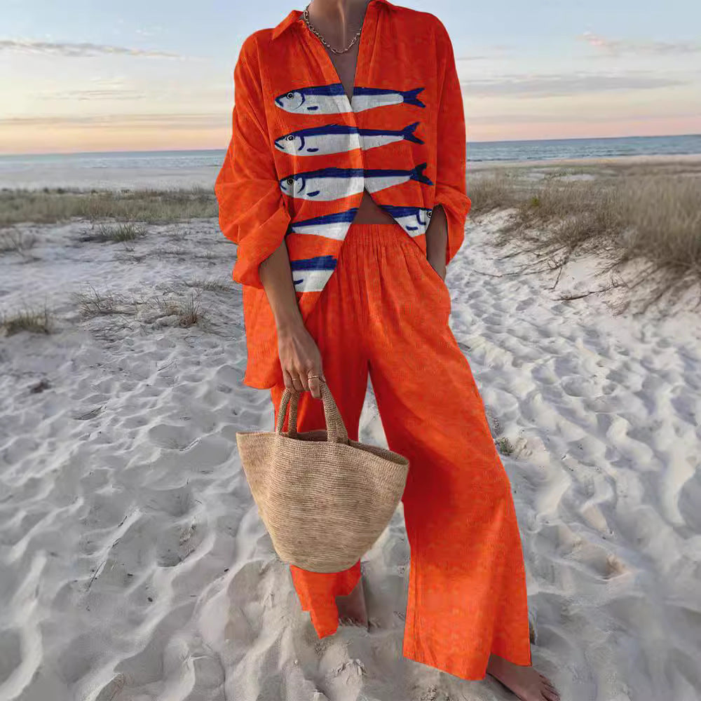Women's casual set with striped top and wide-leg trousers, size Valenzora