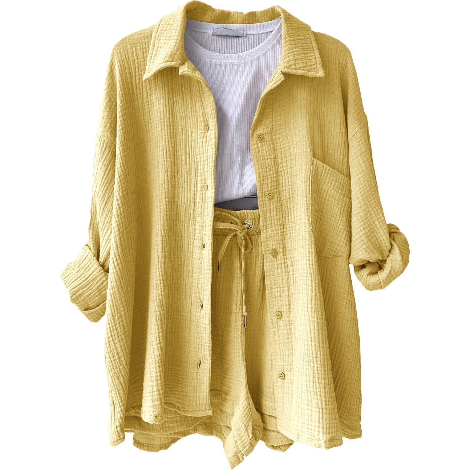 Women's casual summer outfit with modern button placket and elastic waistband, size S