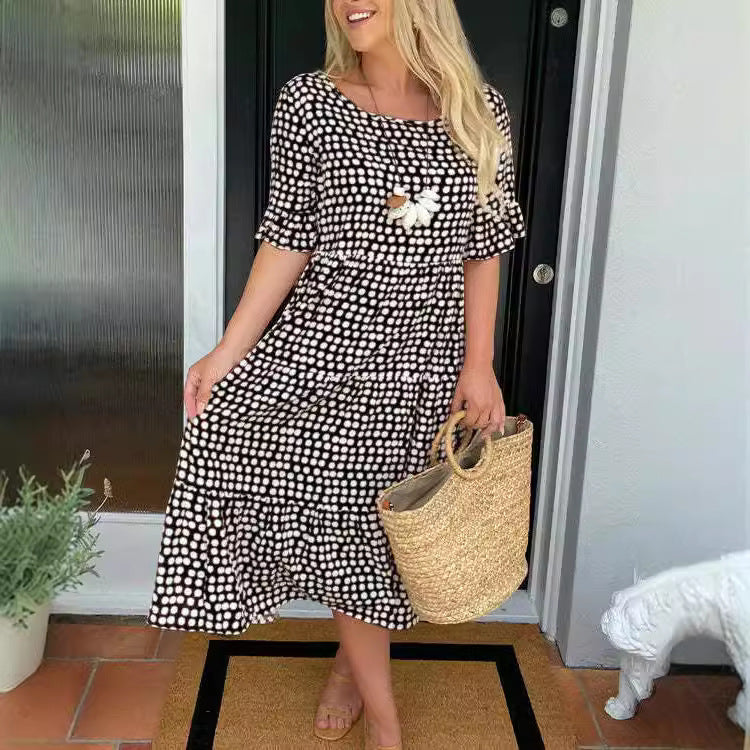 Valenzora | Sommerliches Rundhals-Kurzarmkleid mit Druck