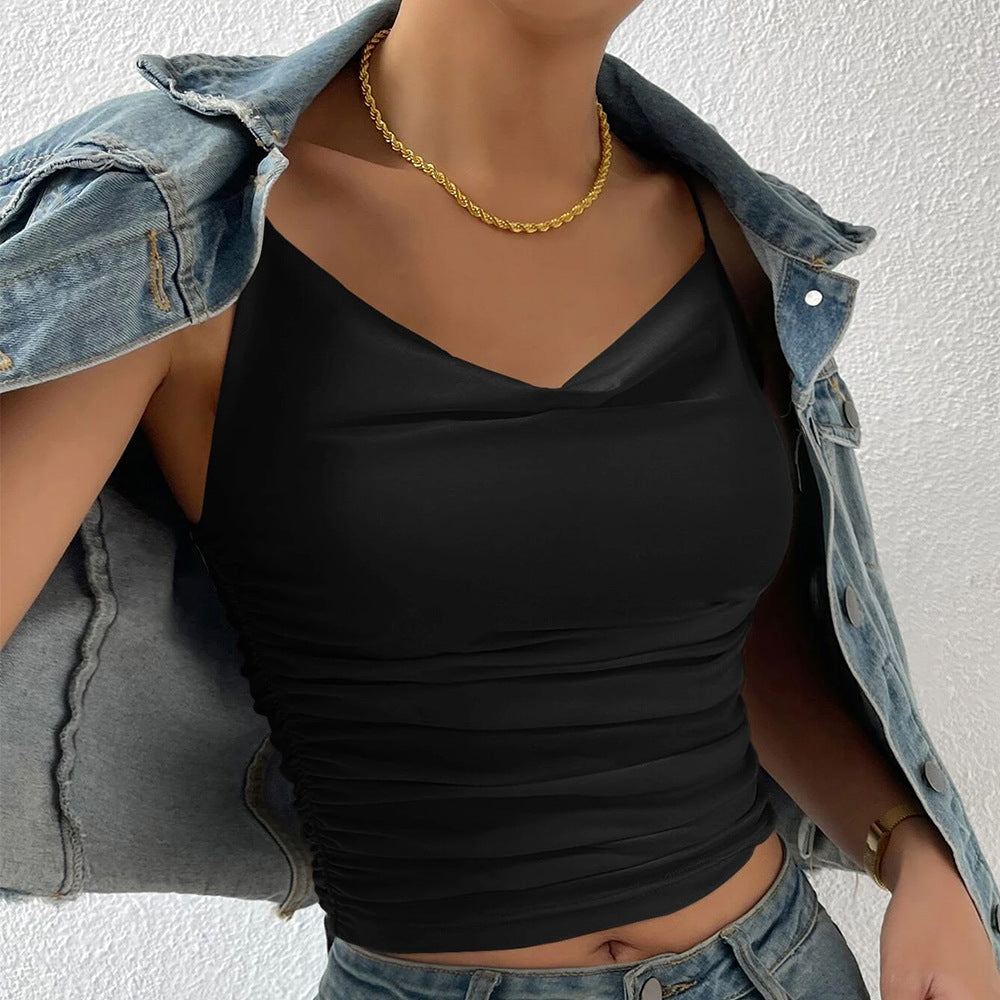 Valenzora | Eng anliegendes Spaghettiträger-Shirt mit Knoten
