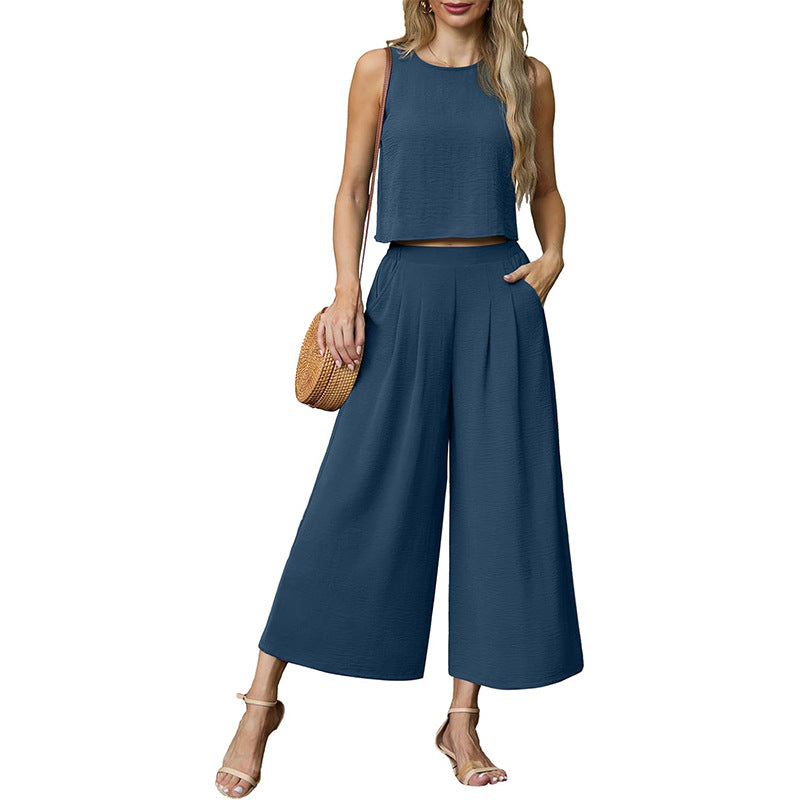 Luftiges Zweiteiler-Set für Damen mit weit geschnittener Hose und ärmellosem Oberteil, Größe [size]