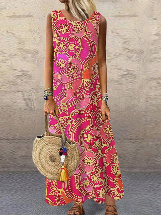 Valenzora | Rundhals-Maxikleid mit Blumenmuster