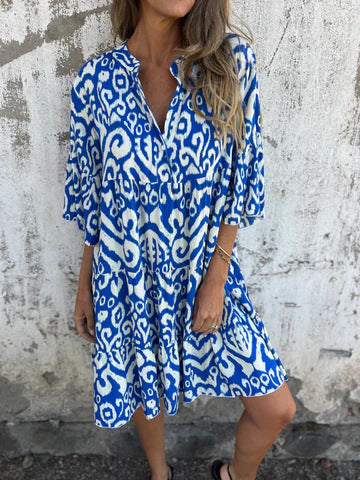 Damen-Strandkleid, lässig, mit hohen Seitenschlitzen und modischem Aufdruck, Größe S