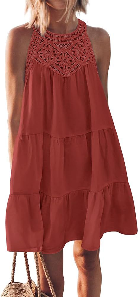 Luftiges Sommerkleid für Damen mit Spitzenbesatz und weitem Saum, Größe [size]
