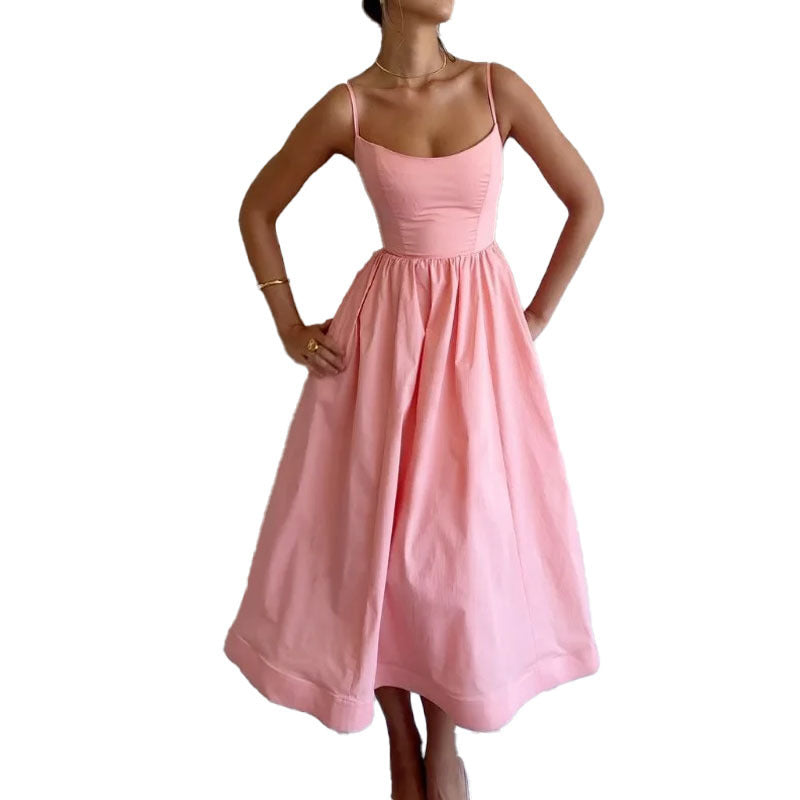 Women's midi dress with fitted bodice and flowing skirt, size