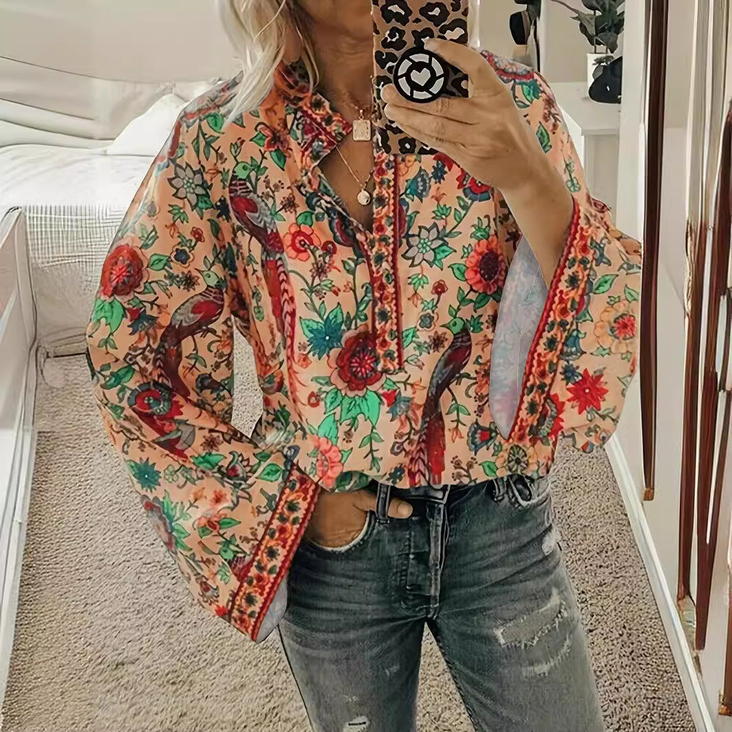 Damenbluse mit Blumenmuster und weiten Ärmeln, Größe