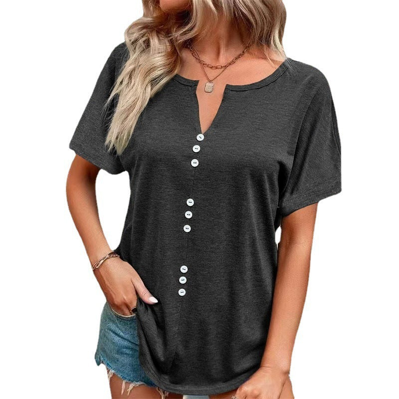 Valenzora | Solid Color Soft Fashionable V-Neck T-Shirt in Plus Sizes