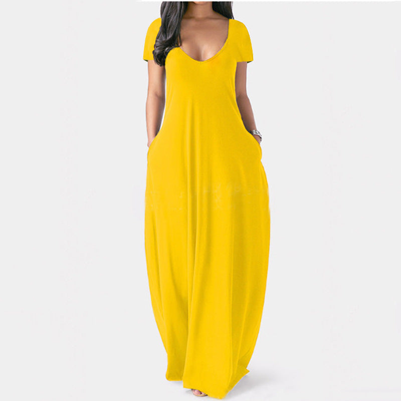 Valenzora | U-neck short sleeve loose fit maxi dress