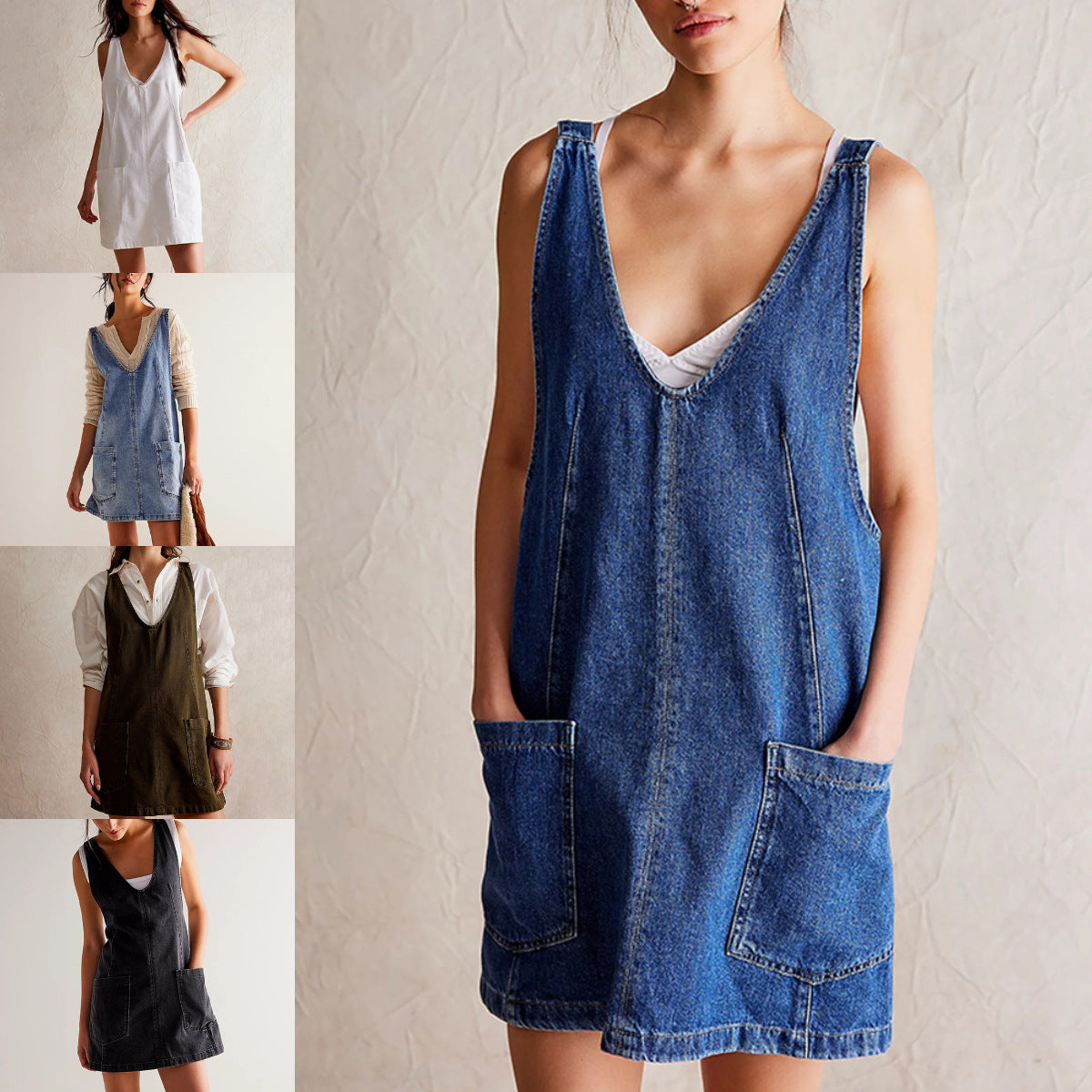 Valenzora | Jeans-Trägerkleid mit Taschen verstellbar Mini