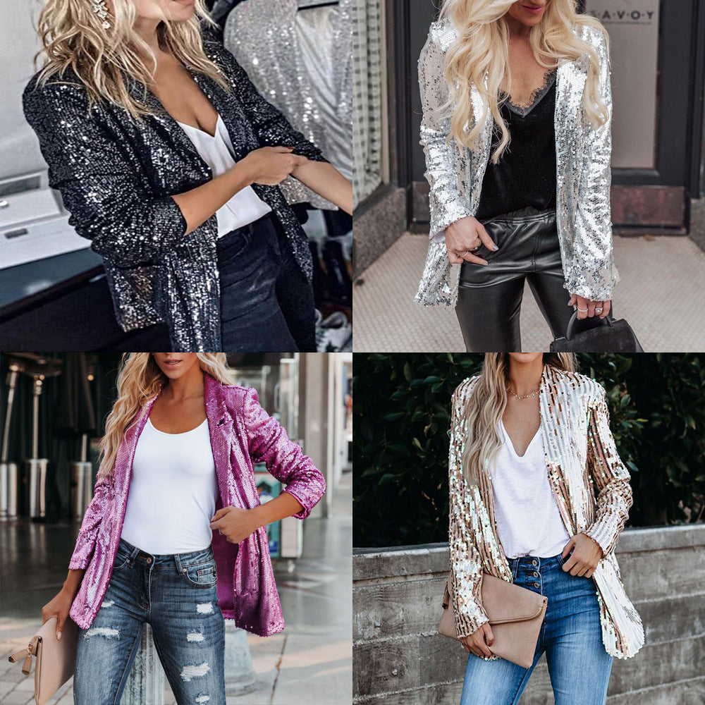Glitzernder Pailletten-Blazer für Damen, modern geschnitten, Größe