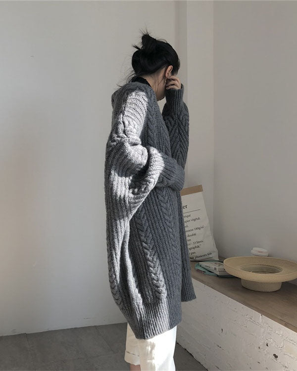 Valenzora Retro simple thickened loose twisted long cardigan