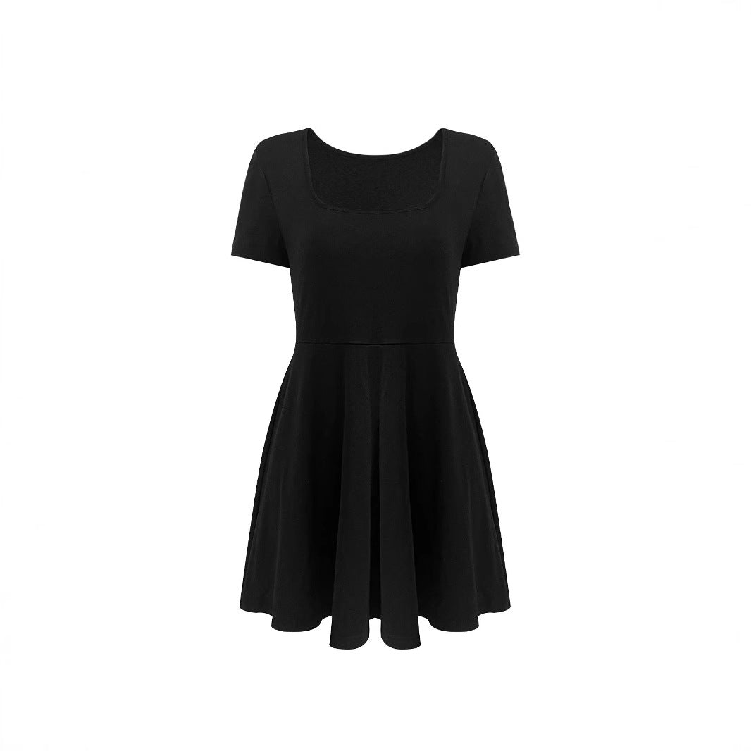 Women's A-line Dress with Round Neckline Drune