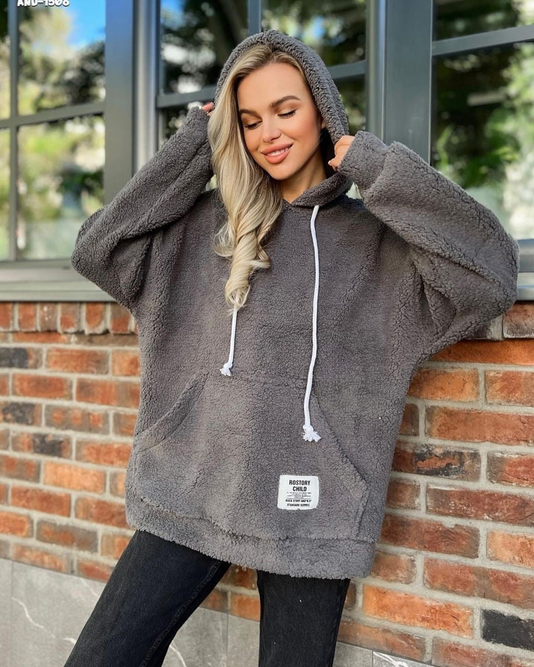 Damen Kuscheliger Fleece-Kapuzenpullover, Größe