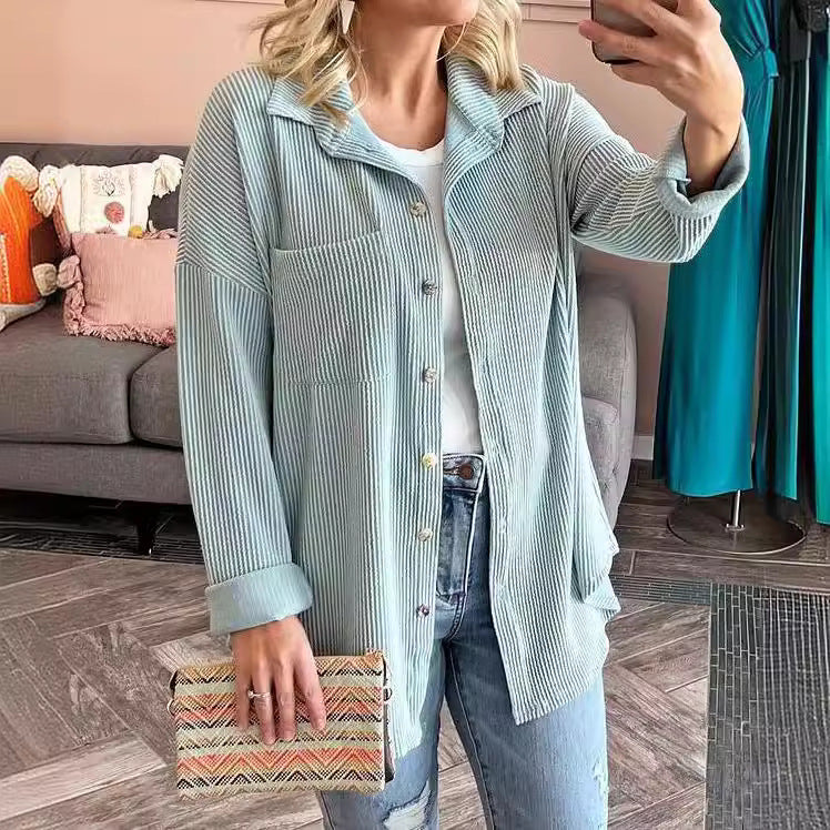Women's casual cardigan with button placket, size