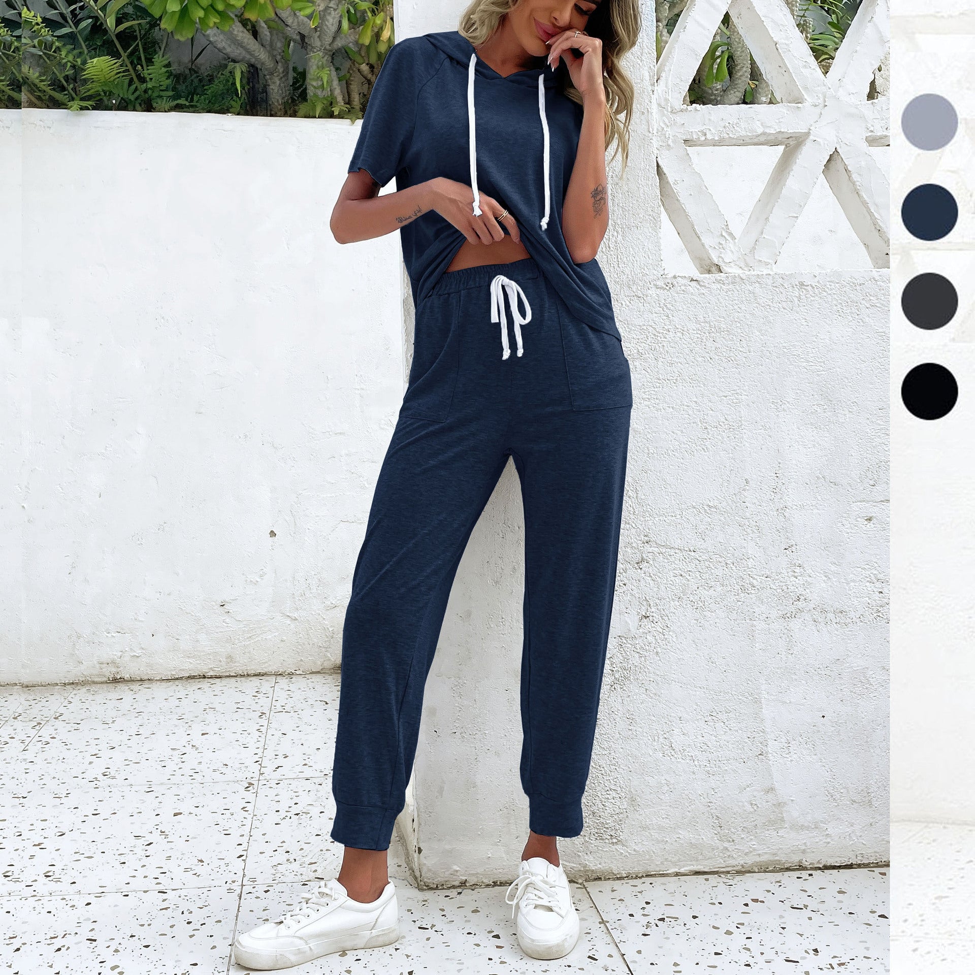 Damen-Jumpsuit mit bequemem Tunnelzug und lässigem Kurzarm-Design, Größe S