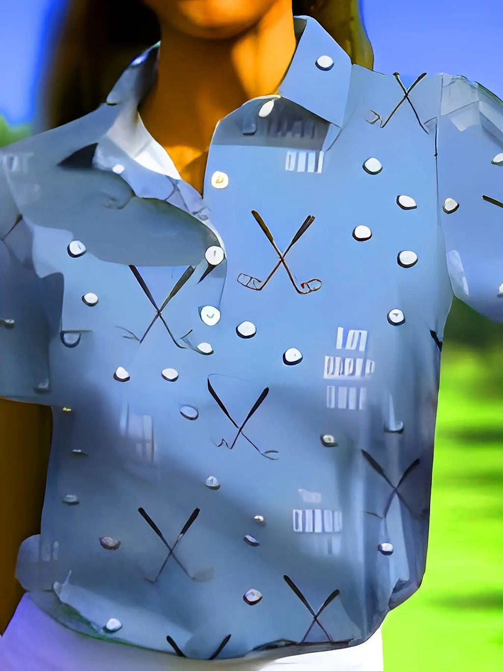 Damen-Kurzarmshirt mit modischem Golf-Print und bequemem Schnitt, Größe S
