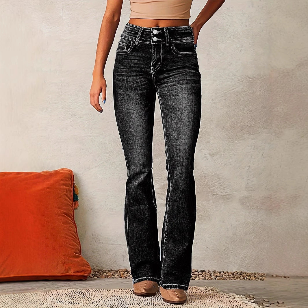 Damen Bootcut Jeans mit hoher Taille und modischen Details, Größe [size missing]