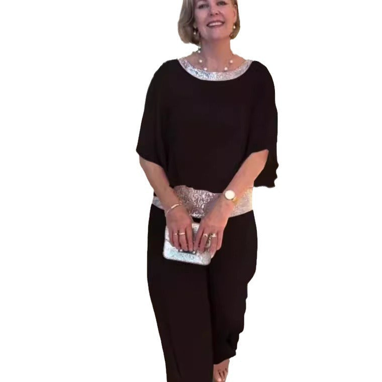 Women's elegant jumpsuit with a flattering cut and sparkling waist belt, size [size missing]