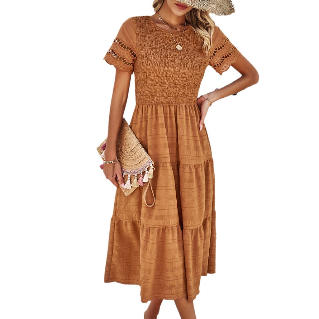 Damen Midikleid mit Puffärmeln und elastischem Oberteil, Größe