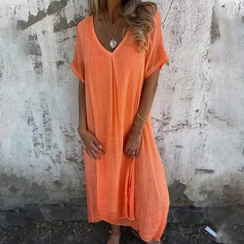 Women's midi dress with a casual V-neck and airy fit, size