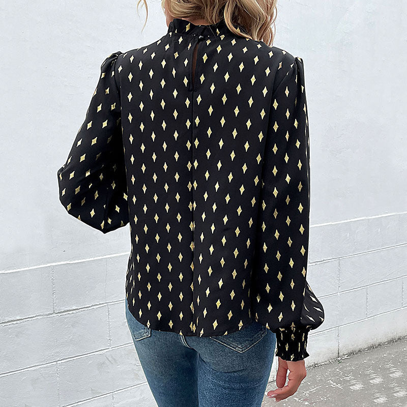 Women's blouse with elegant collar and fashionable pattern, size