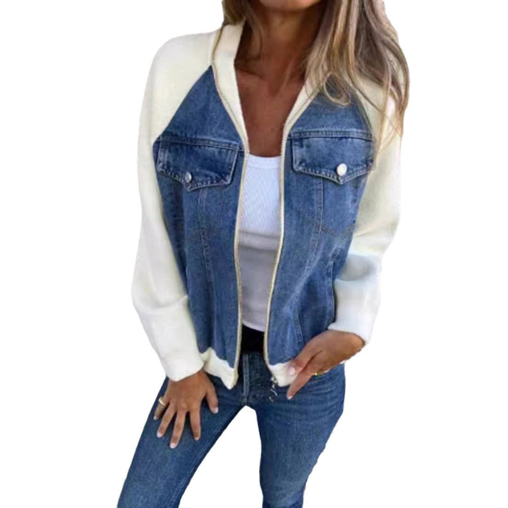Damen-Jeansjacke mit kontrastierenden Ärmeln und praktischen Taschen, Größe S