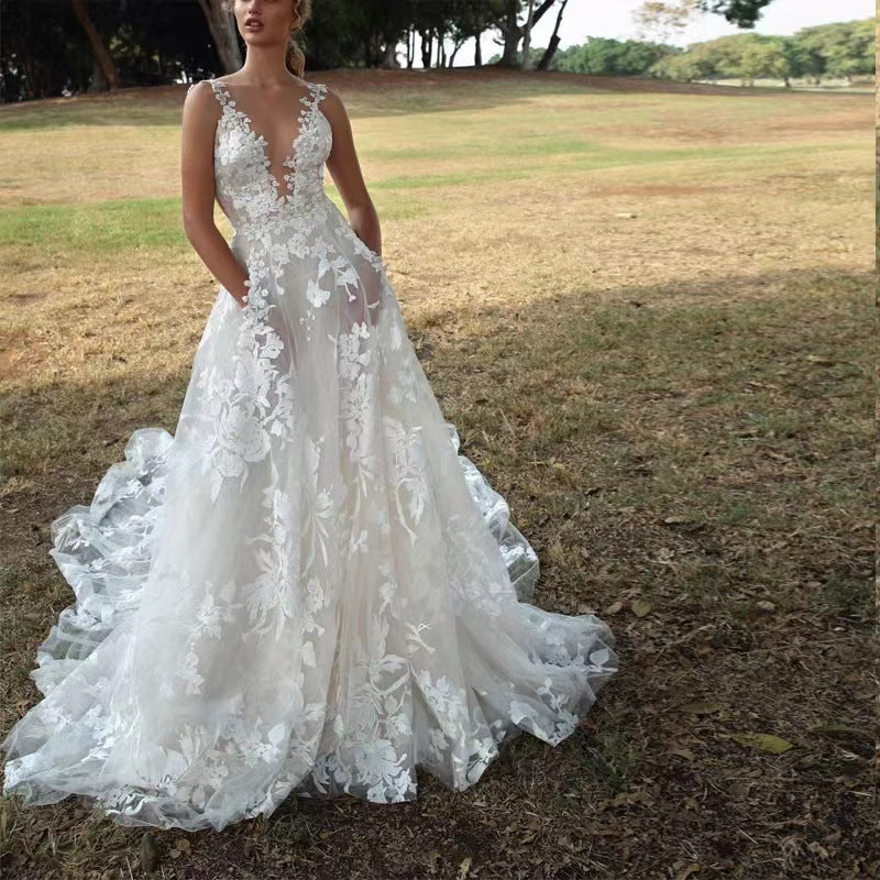 Valenzora | Women's Clothing Tutu Lace Bridal Wedding Dress Sexy White Strappy Bridesmaid Dress