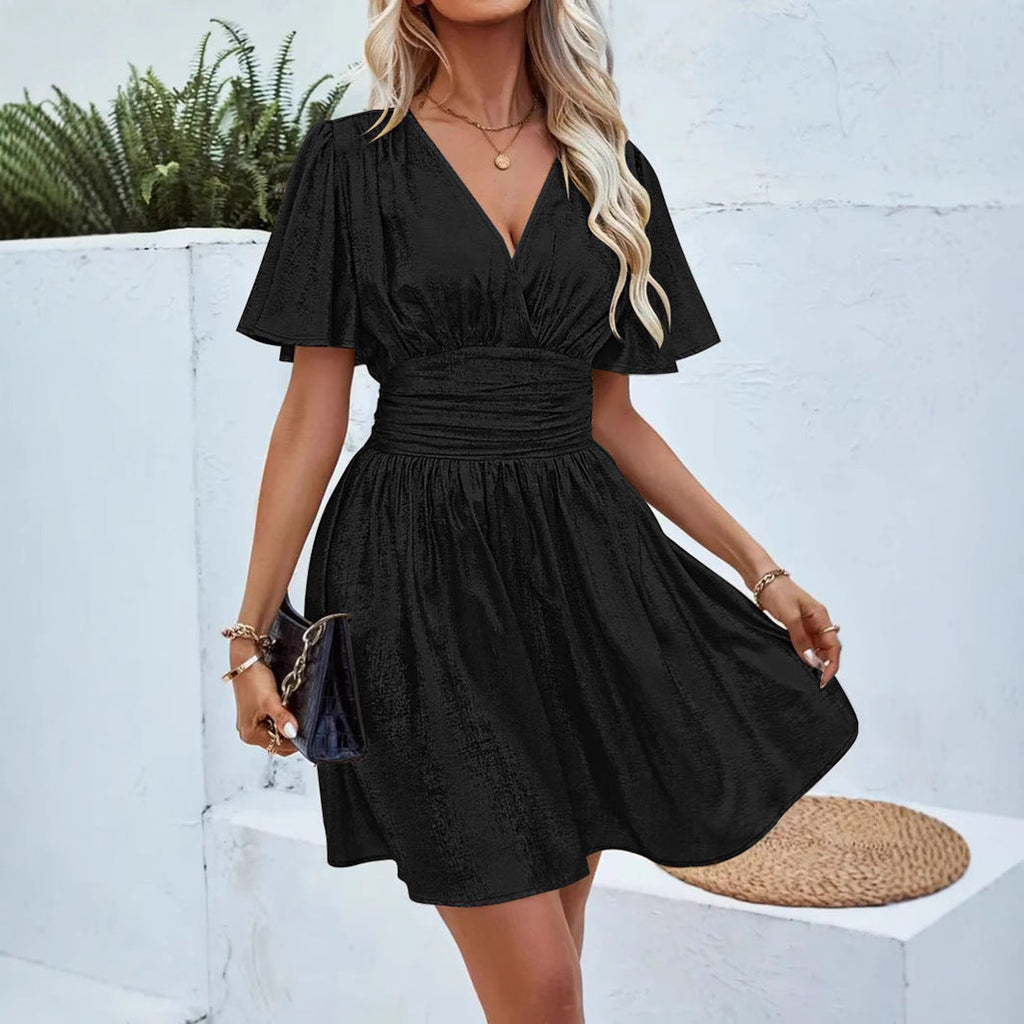 Damenabendkleid mit schimmerndem V-Ausschnitt und voluminösen Ärmeln, Größe S