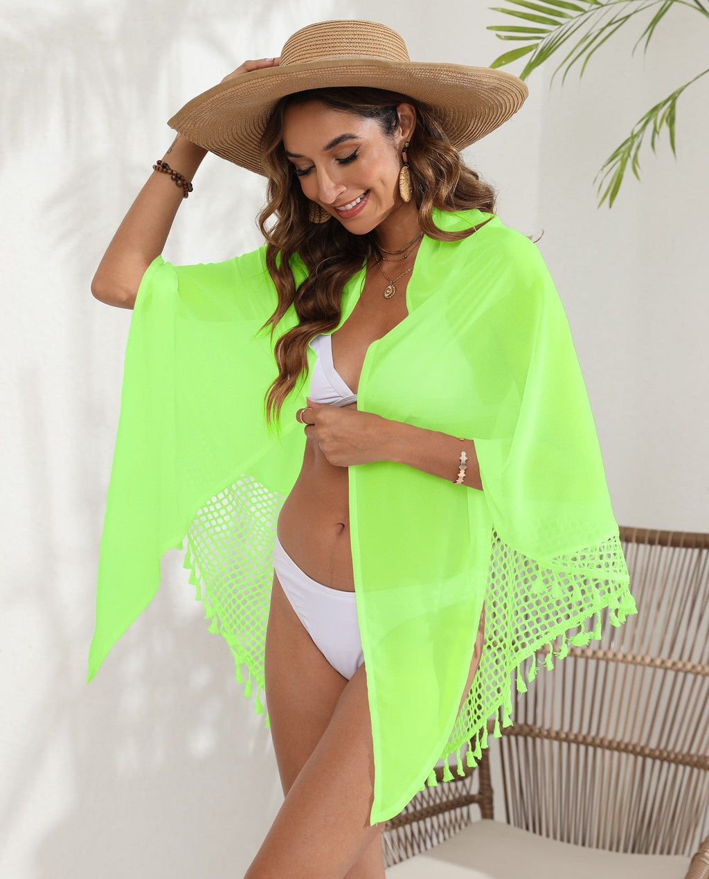Damen-Strandtuch mit kreativen Häkeldetails und Quasten, Größe [Größe fehlt]