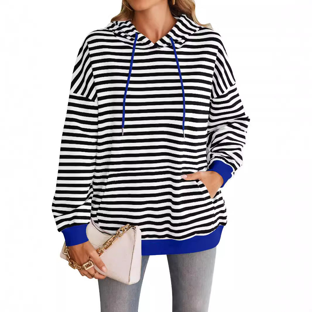 Women's striped hoodie with stylish kangaroo pocket, size S