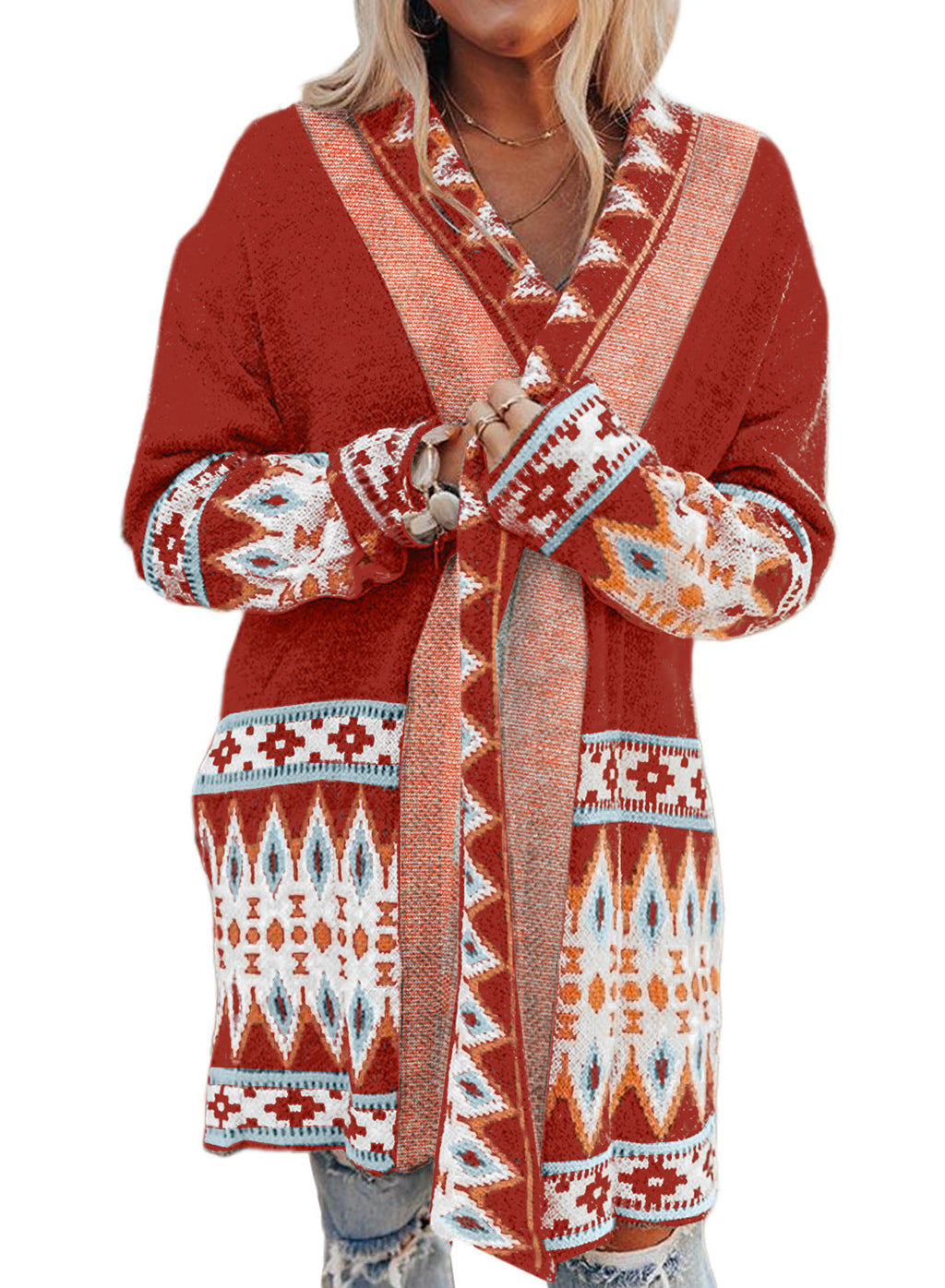 Damen-Cardigan mit künstlerischem Muster und weichem Material, Größe