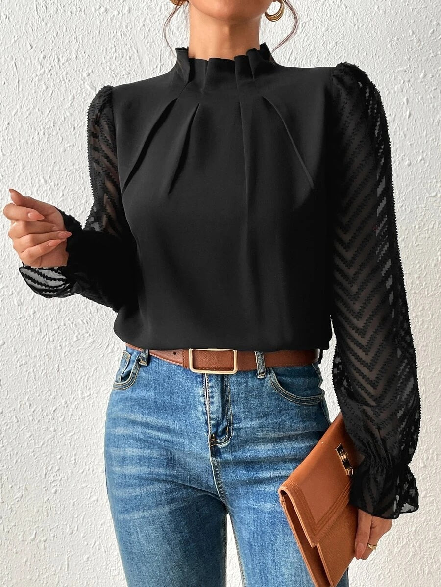 Women's blouse with modern transparent sleeves, size