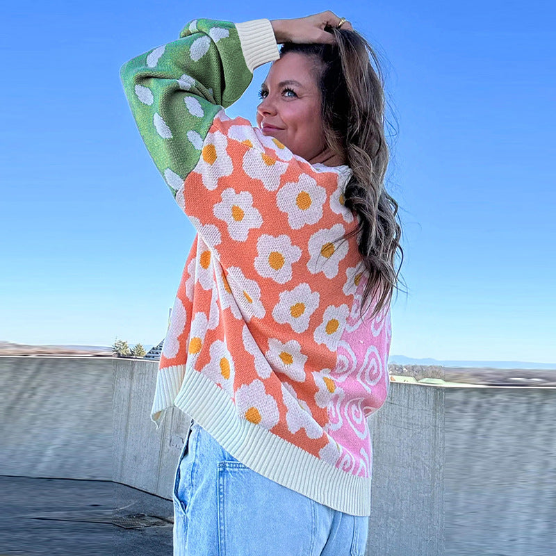 Women's patterned cardigan with a relaxed fit and colorful patterns, size [size missing]