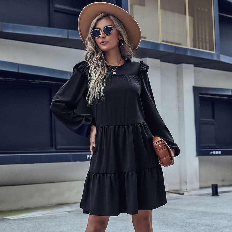 Damen-Midikleid mit Rüschen und voluminösem Rock, Größe [size missing]