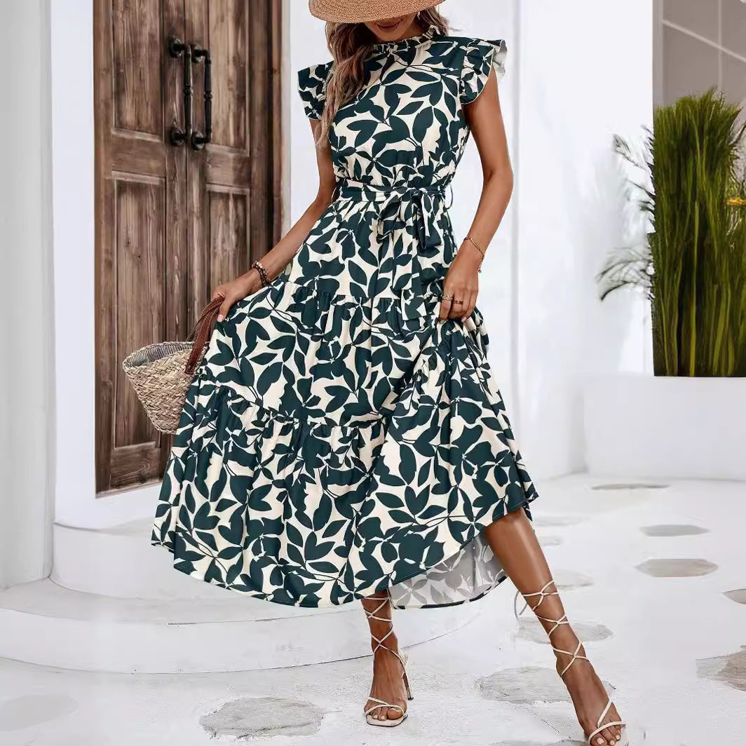 Damen lässiges Midikleid mit Rüschen und Blumenmuster, Größe