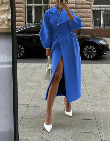 Damen Maxicoat Oversized mit Schulter-zu-Schulter-Oberteil und zweifarbiger Vorderseite, Größe