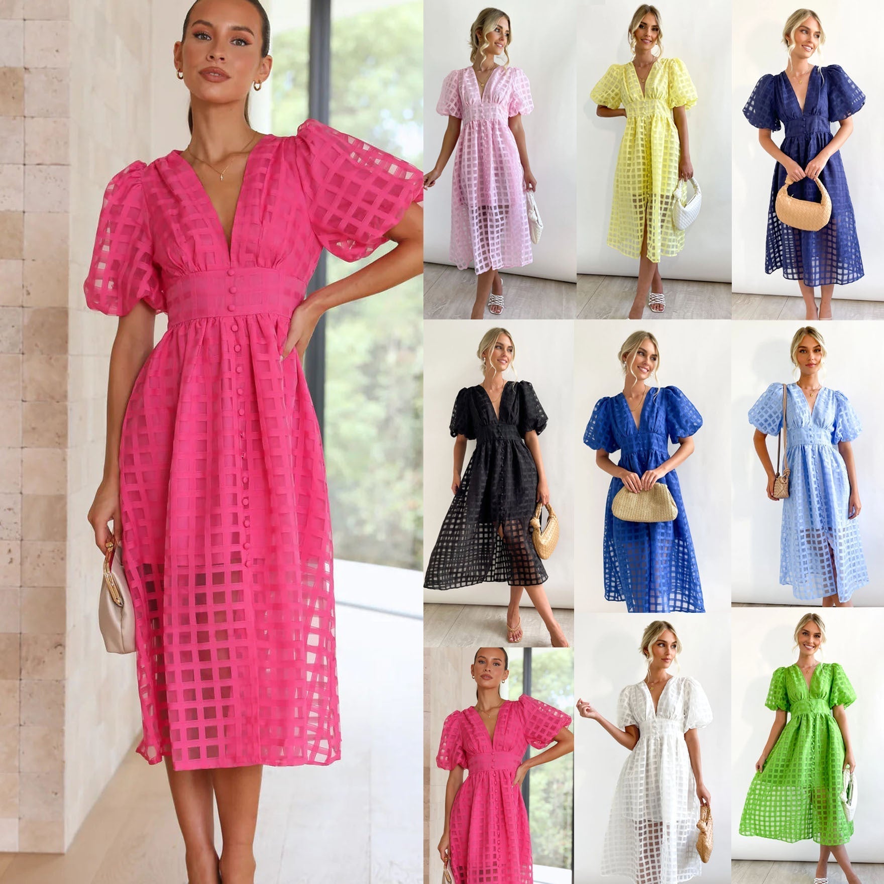 Valenzora | Midi dress with puff sleeves