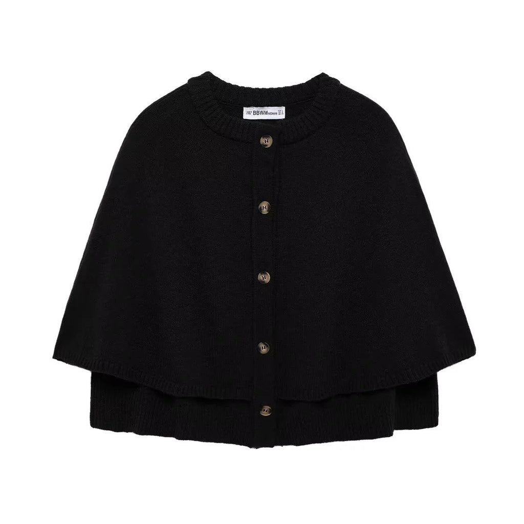 Women's soft knit cape with buttons, size