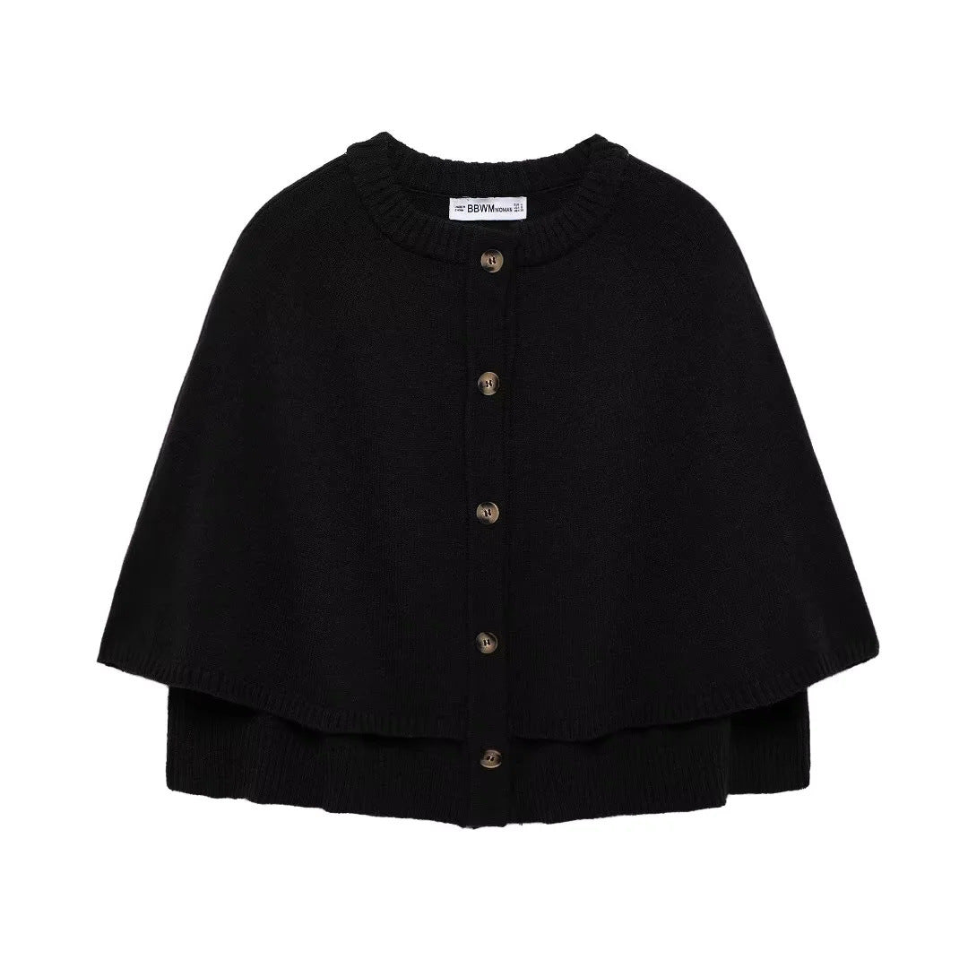 Women's soft knit cape with buttons, size