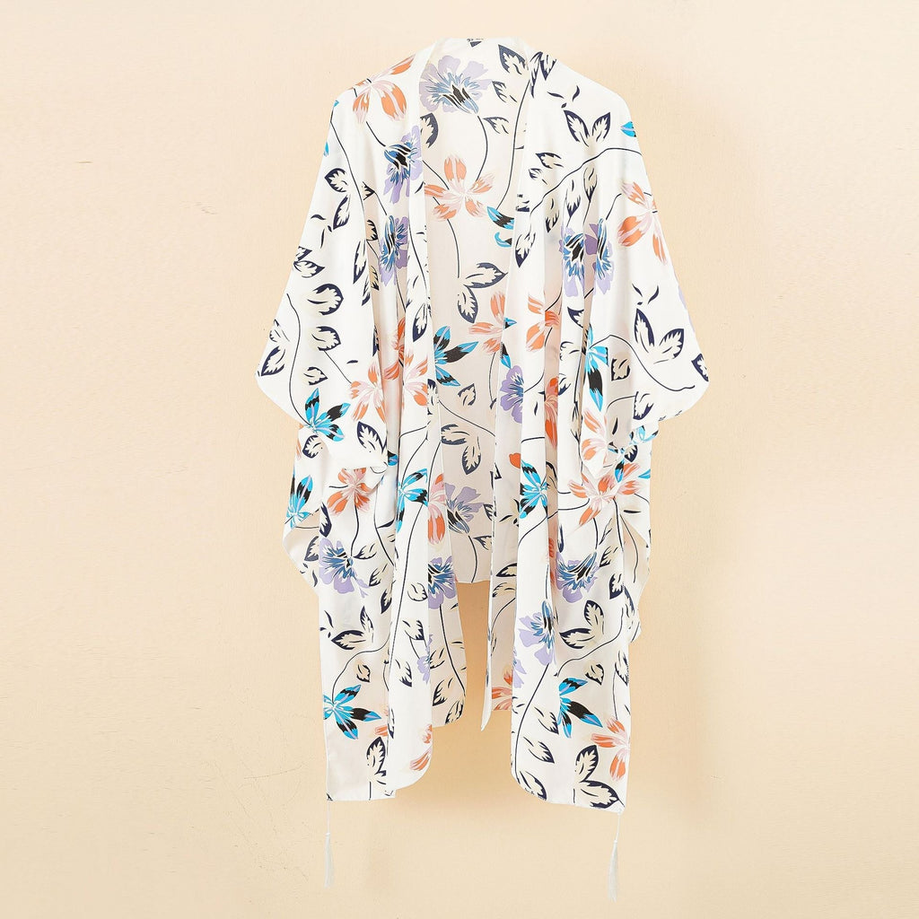Damen-Chiffon-Kimono mit Blumenmuster und Fransen, Größe S