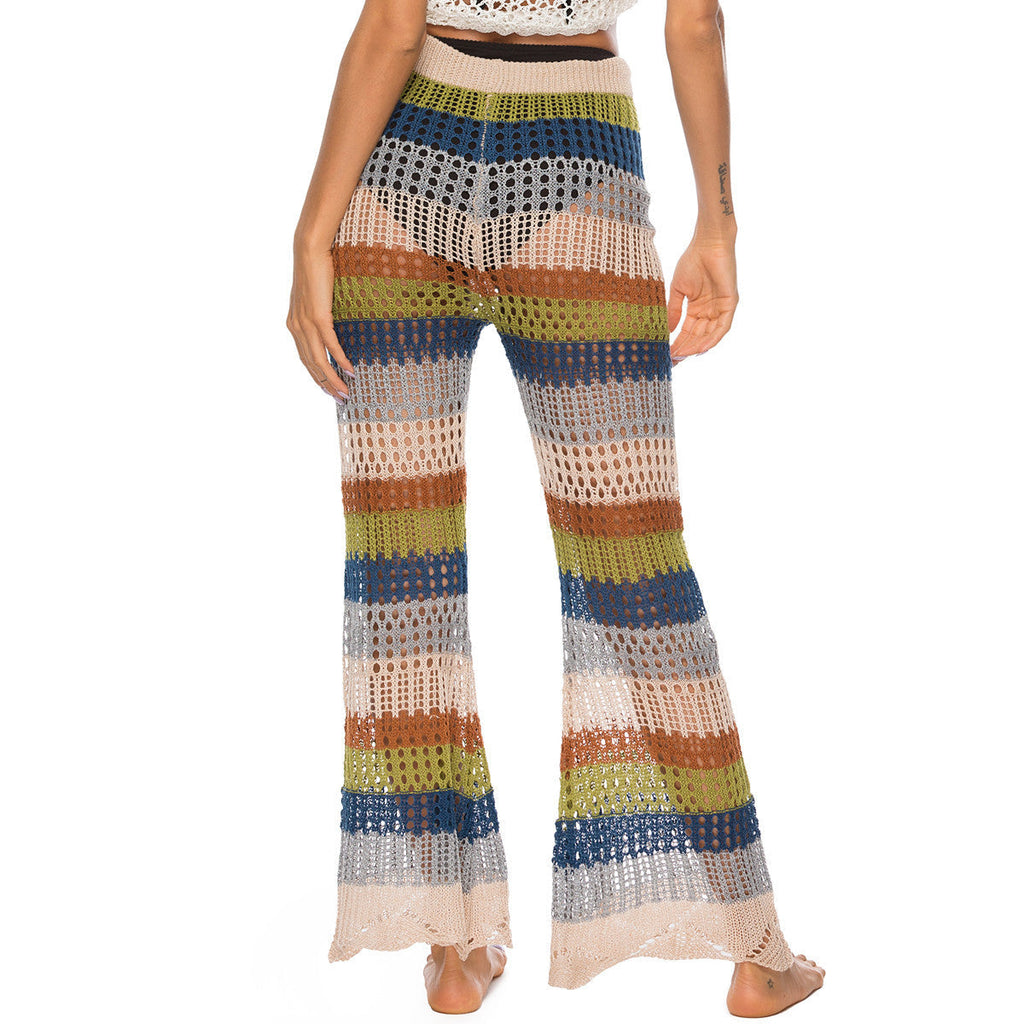 Luftige Häkelhose für Damen im Boho-Stil mit hoher Taille, Größe