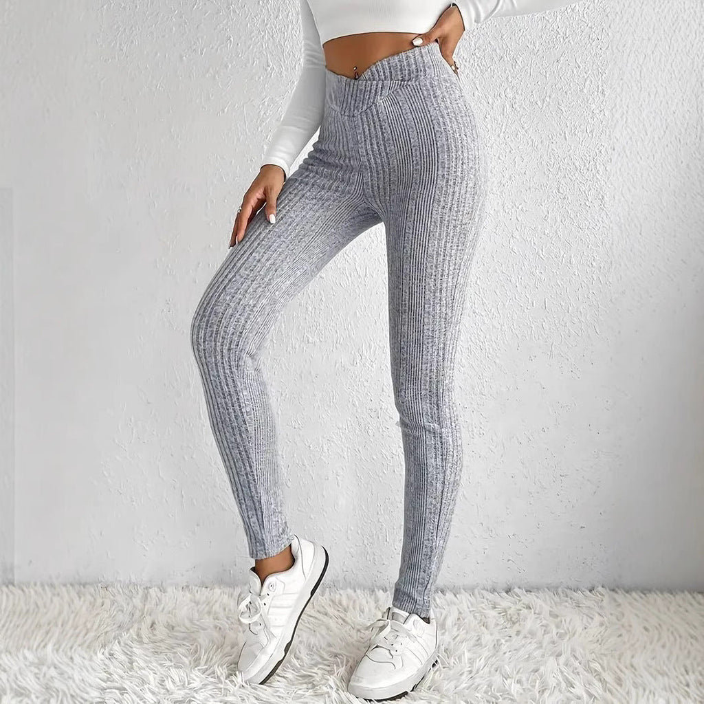 Enganliegende Damen-Ripp-Leggings aus atmungsaktivem Stretch-Material, Größe