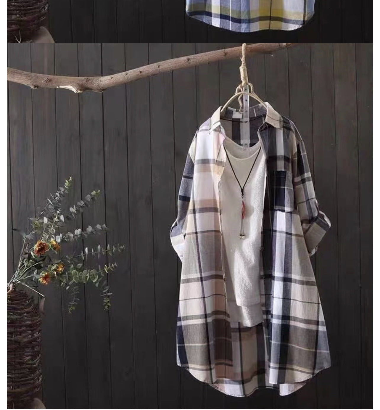 Damen-Bluse kariert im Relaxed Fit mit geknöpften Ärmeln und praktischen Taschen, Größe S
