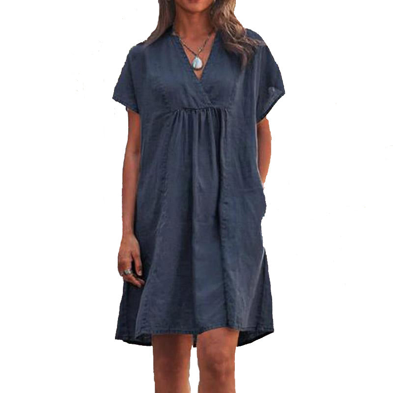 Damen Freizeitkleid mit lockerer Passform und modischem V-Ausschnitt Drune